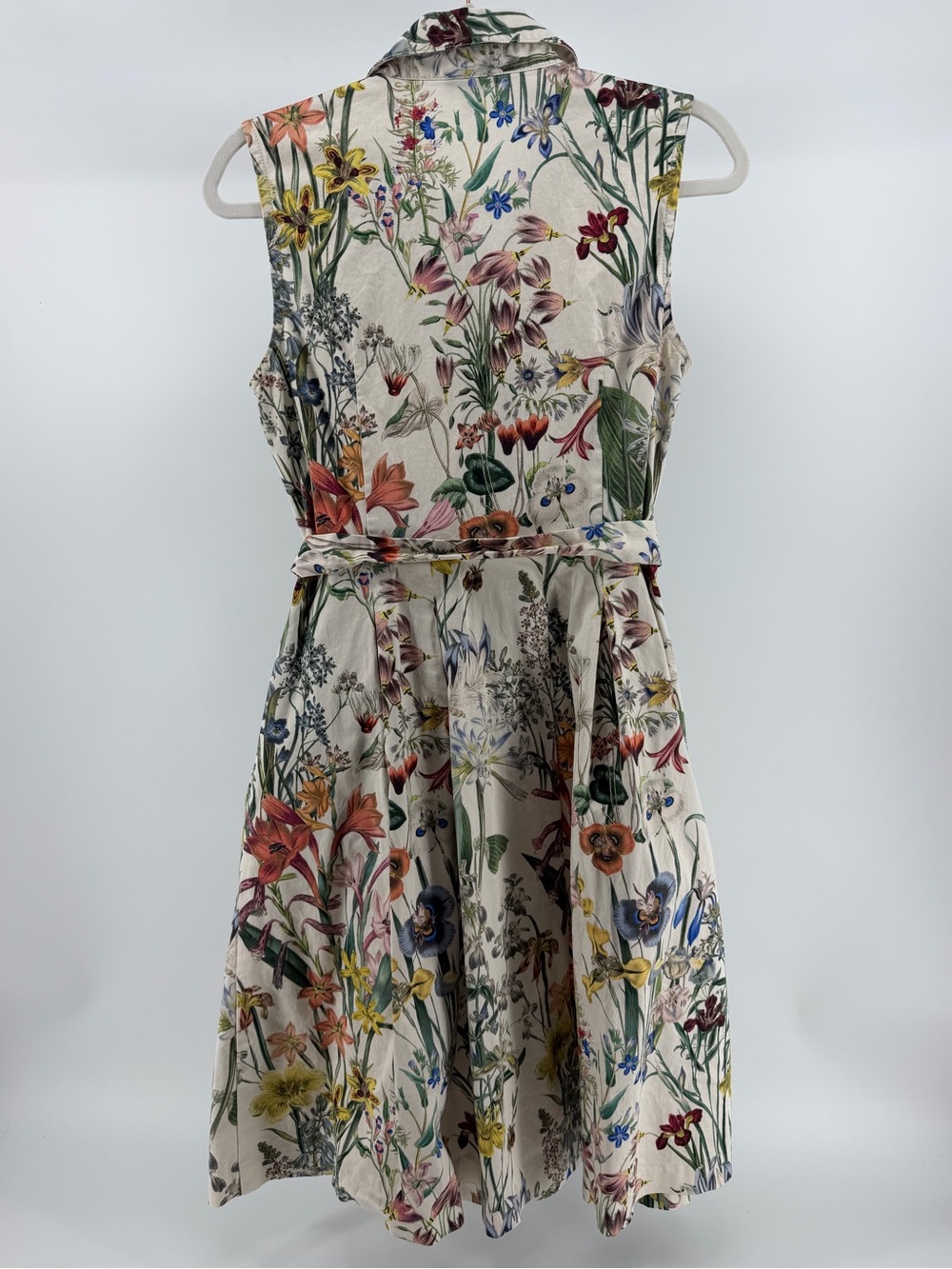 Talbots Cream Floral Midi Sleeveless Tie Waist Cotton Shirt Dress, Women's 8 - Picture 6 of 10